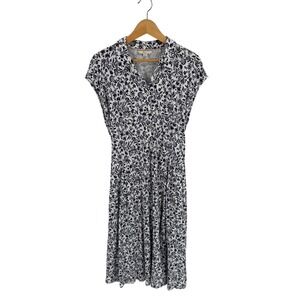 Boden Navy Blue White Floral Jersey Dress Size US 14 Preppy Classic Timeless